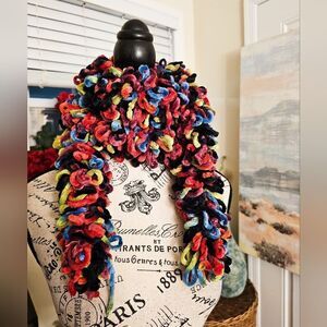 Jumbo Rainbow Scrunchie Style Loop Yarn Bouncy Scarf.